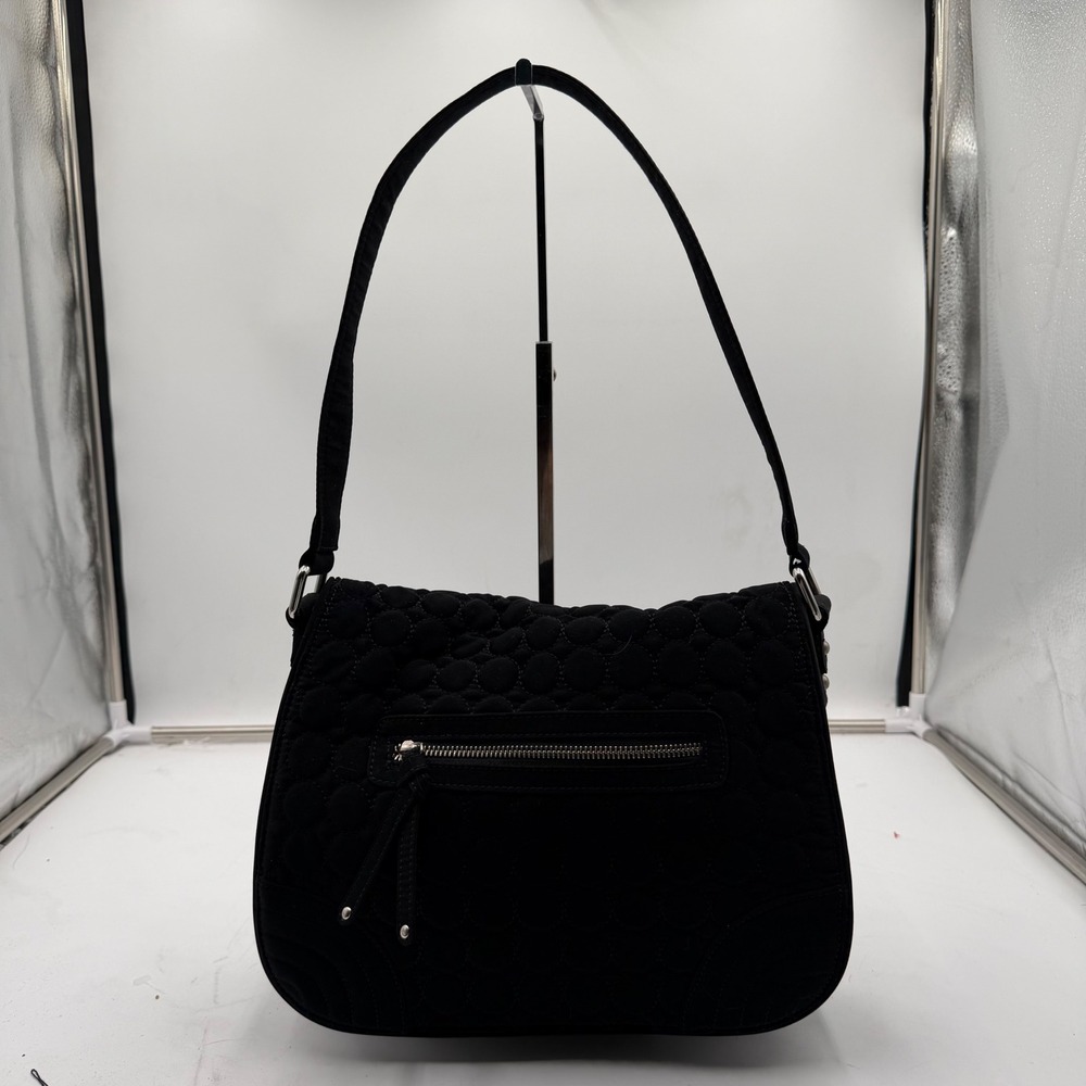 Vera Bradley Black Quilted Microfiber Shoulder Bag Purse Circle Pattern Flap